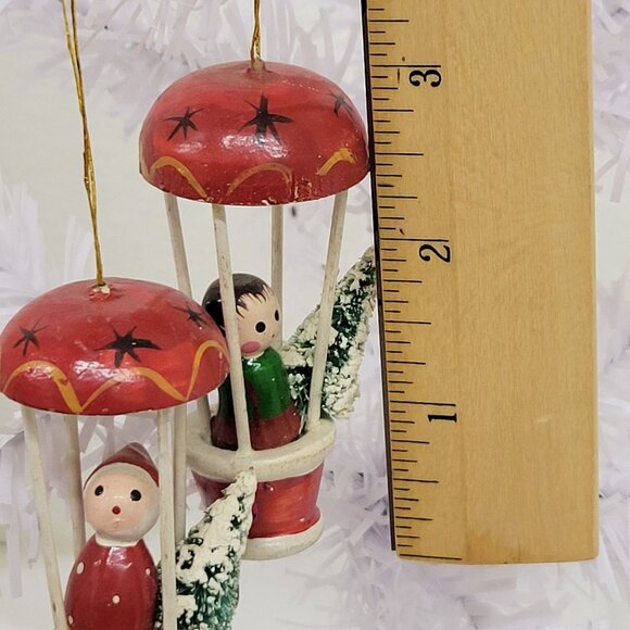 Vintage Hand Painted Wooden Hot Air Balloon with Bottle Brush Christmas Tree Orn - Picture 8 of 8